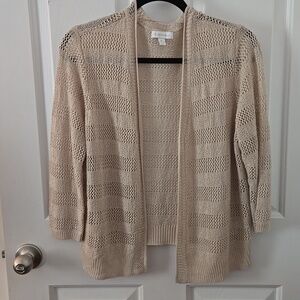 Charter Club Open-Front Beige Knit Cardigan